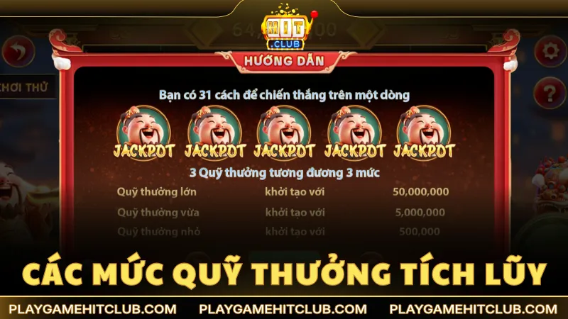 Các mức quỹ thưởng tích lũy hệ thống trong slot Thần Tài