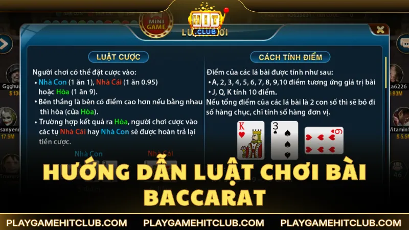 Hướng dẫn luật chơi bài Baccarat chuẩn tại HitClub