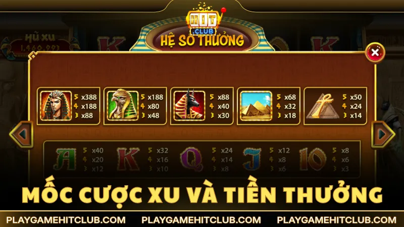 Các mốc cược xu và tiền thưởng tương ứng trong game