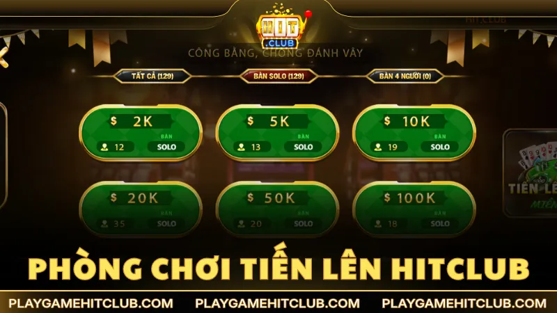 Các phòng chơi Tiến Lên trên cổng game HitClub
