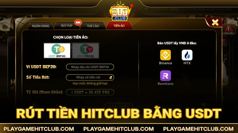 Giải pháp rút tiền từ HitClub bảo mật bằng USDT